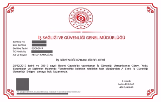 A Sınıfı İş Güvenliği Uzmanlığı Belgesi